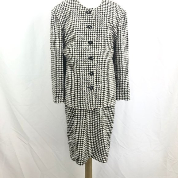 Vintage Pendleton Wool Black White Houndstooth Separates Suit Blazer Jacket Skir - Picture 1 of 15